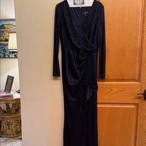 Elegant Navy Metallic Wrap Dress
